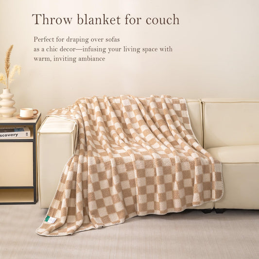 Checkered Blanket, 3D Soft Cozy Lightweight Throw Small Size, Machine Washable Blankets,Checkerboard-Cream Yellow 40" x 50"