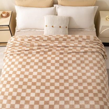 Checkered Blanket, 3D Soft Cozy Lightweight Throw Small Size, Machine Washable Blankets,Checkerboard-Cream Yellow 40" x 50"