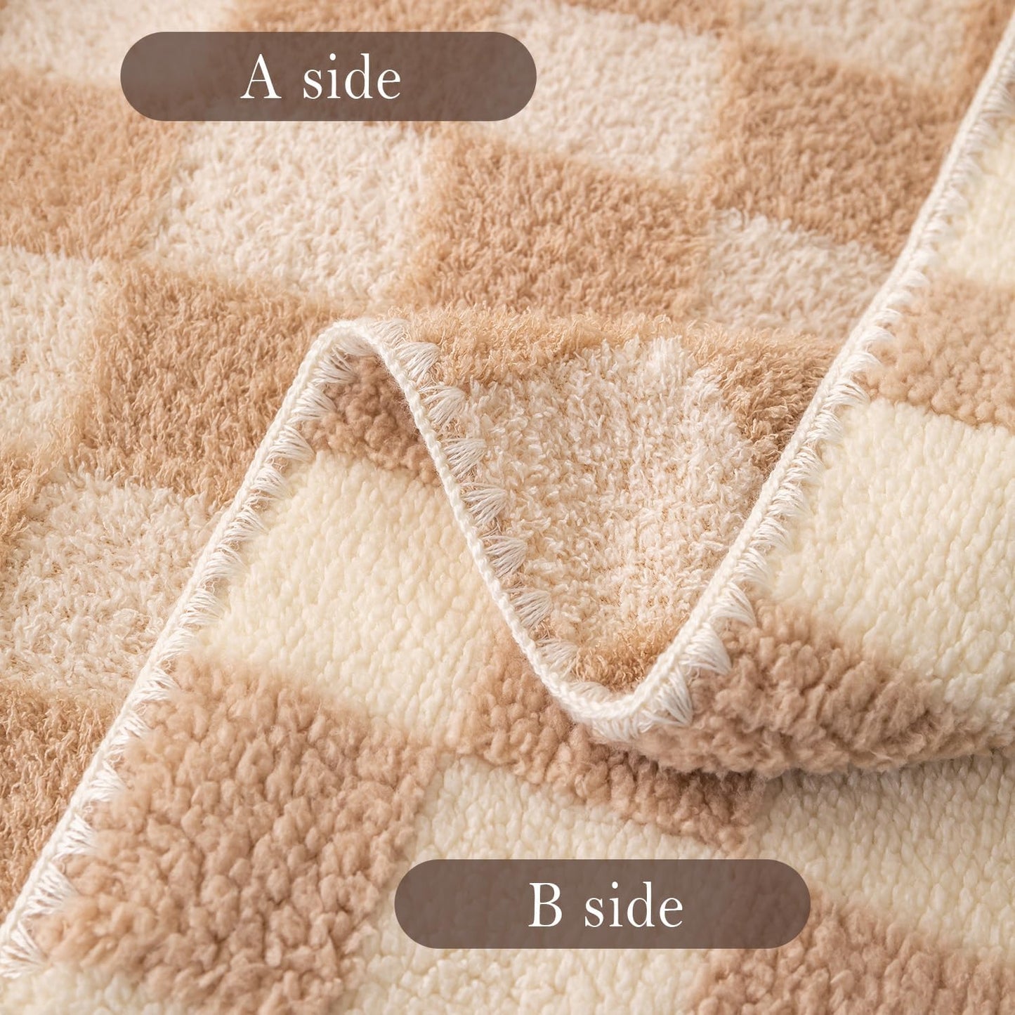 Checkered Blanket, 3D Soft Cozy Lightweight Throw Small Size, Machine Washable Blankets,Checkerboard-Cream Yellow 40" x 50"