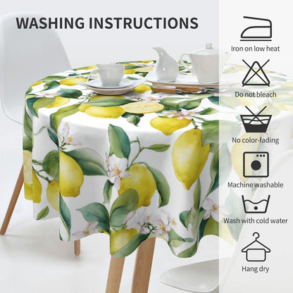 Lemon Round Tablecloth Waterproof Fabric Table Cover Washable 60” Table Cloth for Kitchen Dining Room Party Picnic