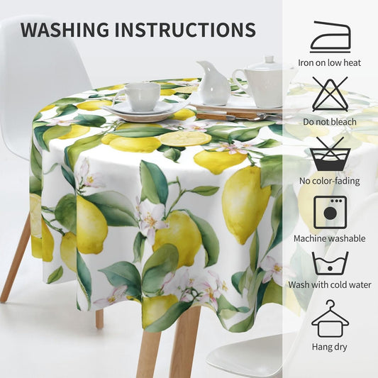 Lemon Round Tablecloth Waterproof Fabric Table Cover Washable 60” Table Cloth for Kitchen Dining Room Party Picnic