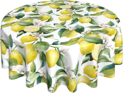 Lemon Round Tablecloth Waterproof Fabric Table Cover Washable 60” Table Cloth for Kitchen Dining Room Party Picnic