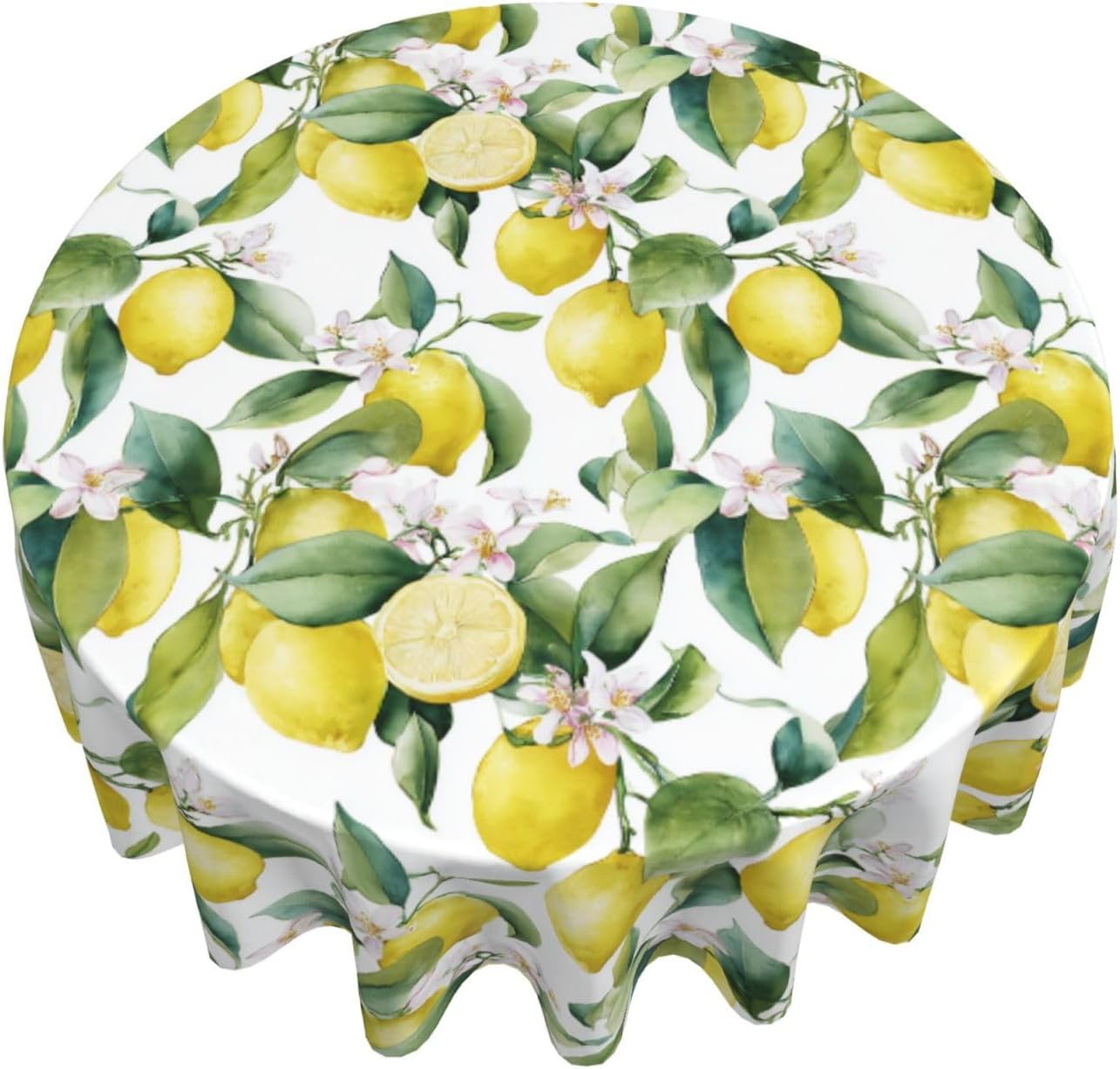 Lemon Round Tablecloth Waterproof Fabric Table Cover Washable 60” Table Cloth for Kitchen Dining Room Party Picnic