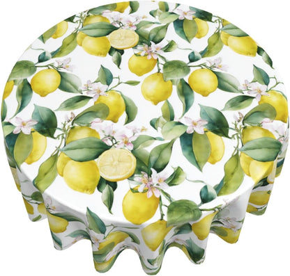 Lemon Round Tablecloth Waterproof Fabric Table Cover Washable 60” Table Cloth for Kitchen Dining Room Party Picnic