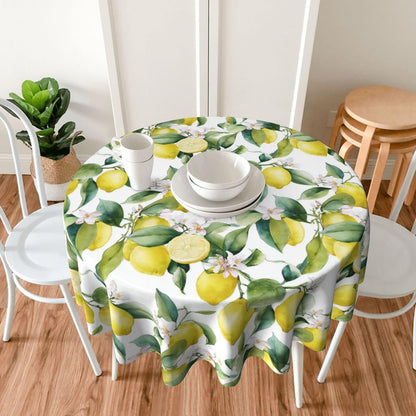 Lemon Round Tablecloth Waterproof Fabric Table Cover Washable 60” Table Cloth for Kitchen Dining Room Party Picnic