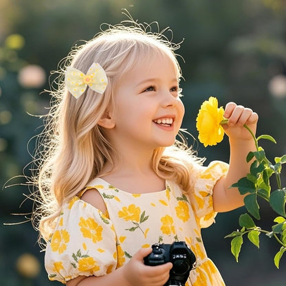 2Pcs Yellow Daisy Bow Hair Clip,Spring Flower Bow Alligator Clips for Girls,White Daisy Print Hair Clip Design,Women Hair Accessories for Spring Summer Theme Party,Birthday Party (Yellow)
