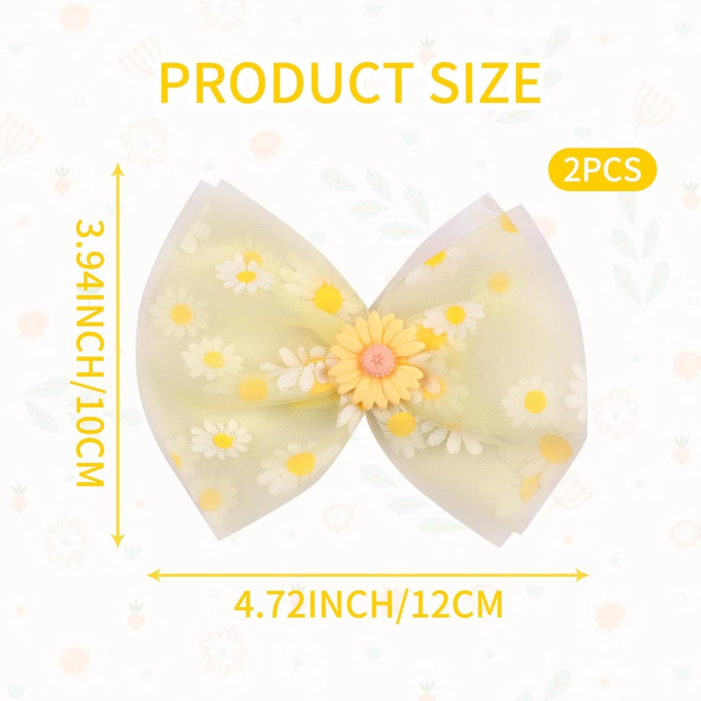 2Pcs Yellow Daisy Bow Hair Clip,Spring Flower Bow Alligator Clips for Girls,White Daisy Print Hair Clip Design,Women Hair Accessories for Spring Summer Theme Party,Birthday Party (Yellow)