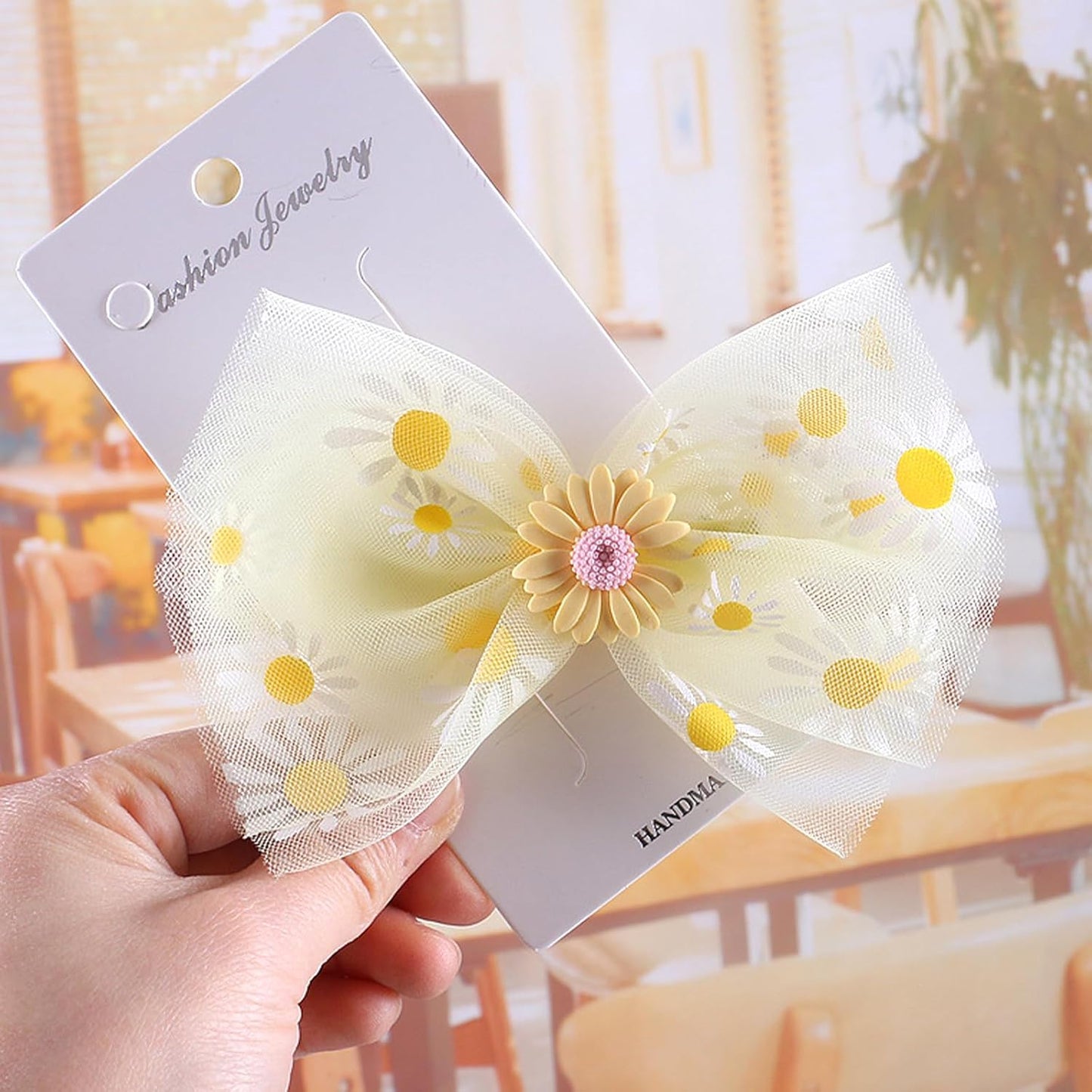 2Pcs Yellow Daisy Bow Hair Clip,Spring Flower Bow Alligator Clips for Girls,White Daisy Print Hair Clip Design,Women Hair Accessories for Spring Summer Theme Party,Birthday Party (Yellow)