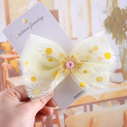 2Pcs Yellow Daisy Bow Hair Clip,Spring Flower Bow Alligator Clips for Girls,White Daisy Print Hair Clip Design,Women Hair Accessories for Spring Summer Theme Party,Birthday Party (Yellow)