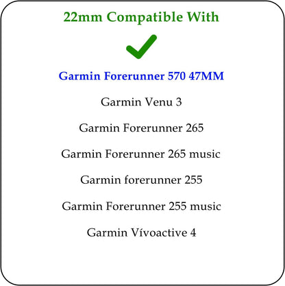 Watch Band Compatible with Garmin Forerunner 570 47mm, 22mm Width Soft Silicone Replacement Straps Wristbands Fit for Garmin Venu 4 45mm/Venu 3/Forerunner 265/255 Smartwatch for Women Men
