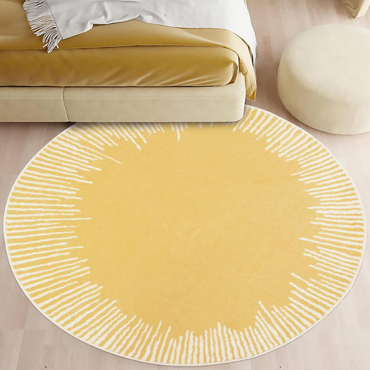 Modern Area Rug - Abstract Geometric Design, 4ft Round, Nonslip, Washable, Suitable for Bedroom, Kids, Living Room, Indoor/Outdoor, Yellow