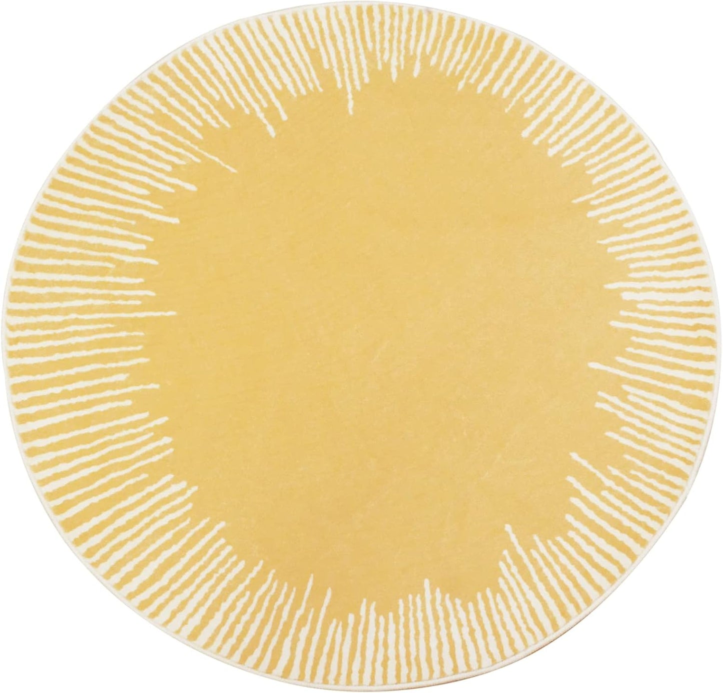 Modern Area Rug - Abstract Geometric Design, 4ft Round, Nonslip, Washable, Suitable for Bedroom, Kids, Living Room, Indoor/Outdoor, Yellow