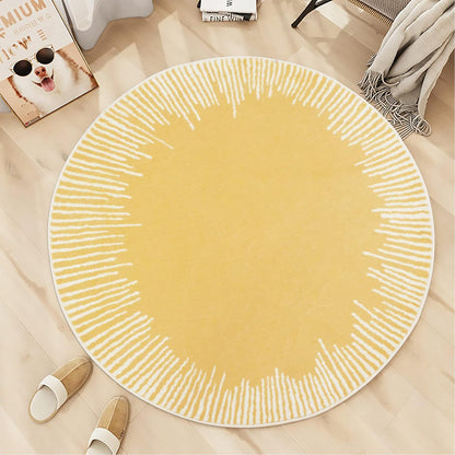Modern Area Rug - Abstract Geometric Design, 4ft Round, Nonslip, Washable, Suitable for Bedroom, Kids, Living Room, Indoor/Outdoor, Yellow