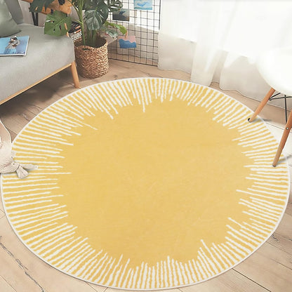 Modern Area Rug - Abstract Geometric Design, 4ft Round, Nonslip, Washable, Suitable for Bedroom, Kids, Living Room, Indoor/Outdoor, Yellow