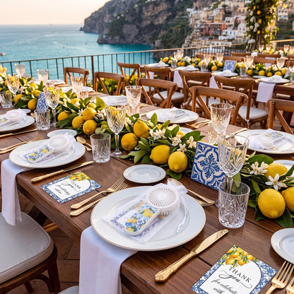 12 Set Capri Lemon Party Decoration Wedding Fans for Guests Portable Mini Handheld Fans Bulk Lanyard Amalfi Coast Favor Lemon Gift Bags Wedding Thank You Gifts for Bridal Shower Party