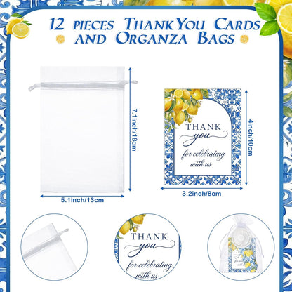 12 Set Capri Lemon Party Decoration Wedding Fans for Guests Portable Mini Handheld Fans Bulk Lanyard Amalfi Coast Favor Lemon Gift Bags Wedding Thank You Gifts for Bridal Shower Party