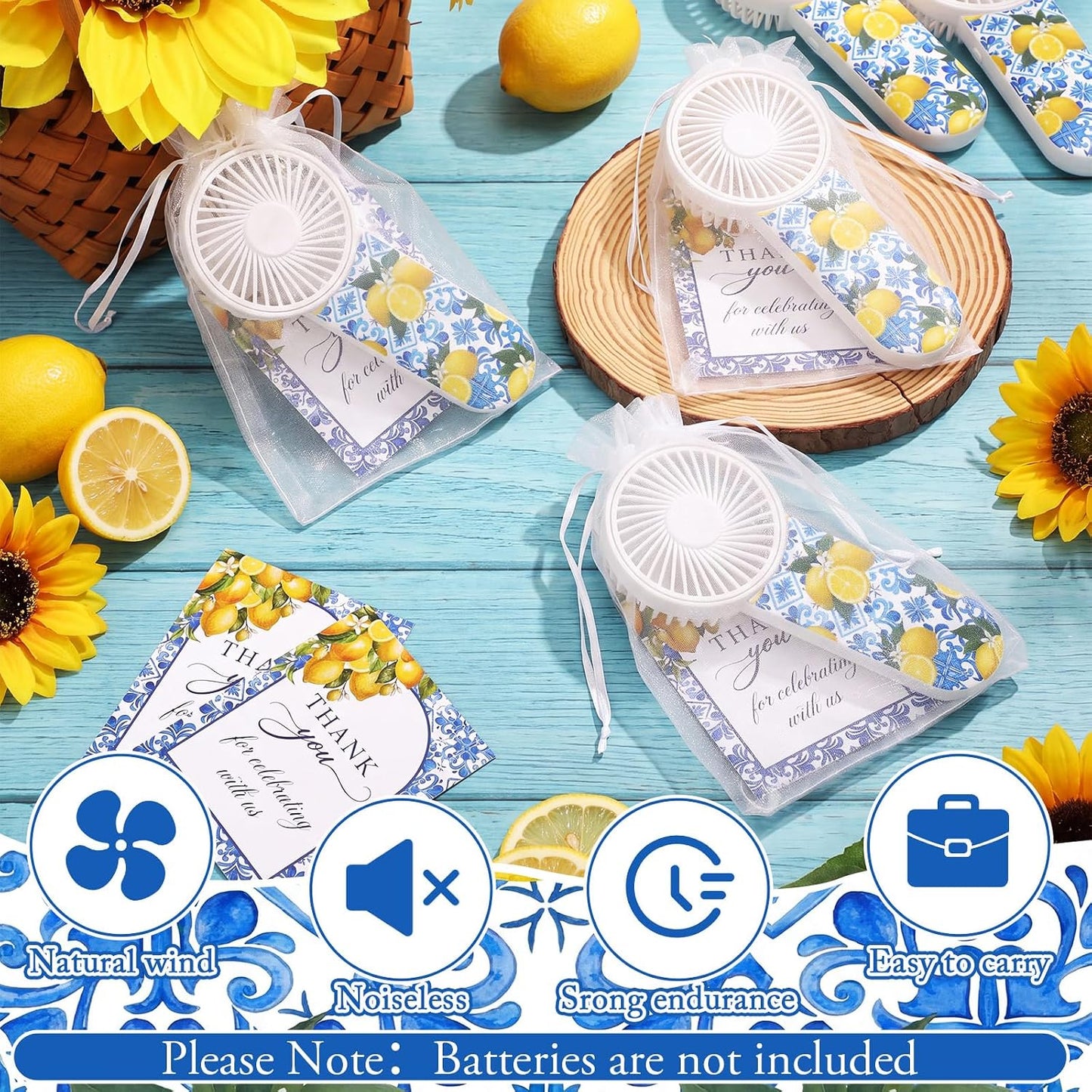12 Set Capri Lemon Party Decoration Wedding Fans for Guests Portable Mini Handheld Fans Bulk Lanyard Amalfi Coast Favor Lemon Gift Bags Wedding Thank You Gifts for Bridal Shower Party