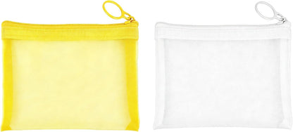 2 Pack Mini Makeup Bags, Small Mesh Zipper Pouch Bags for Travel Organizer, Purse, Keychain (2, Yellow White)