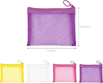 2 Pack Mini Makeup Bags, Small Mesh Zipper Pouch Bags for Travel Organizer, Purse, Keychain (2, Yellow White)