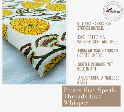 Indian Hand Block Print 60/60 Yellow 100% Cotton Fabric by The Yard, Lightweight Floral Quilting & Sewing Fabric for Dressmaking, Upholstery & DIY Craft (TS-146 Yellow, 5 Yard Pre Cut)