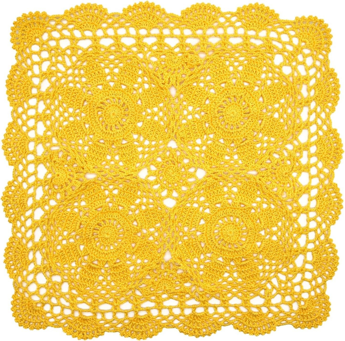 Square Flower Lace Doilies Kitchen Table Doily Vase Mats Tablecloth Handmade Crochet Placemats Dish Plate Mat (1PC - 15" to 16", Style02-Yellow)