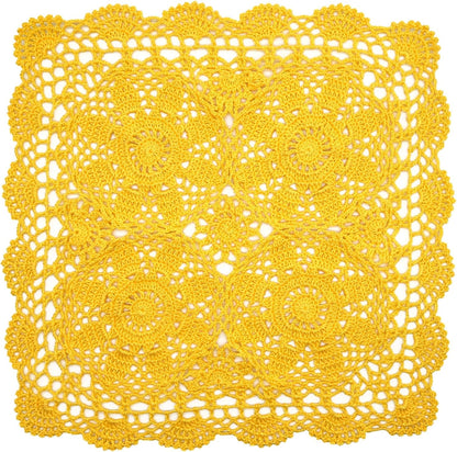 Square Flower Lace Doilies Kitchen Table Doily Vase Mats Tablecloth Handmade Crochet Placemats Dish Plate Mat (1PC - 15" to 16", Style02-Yellow)