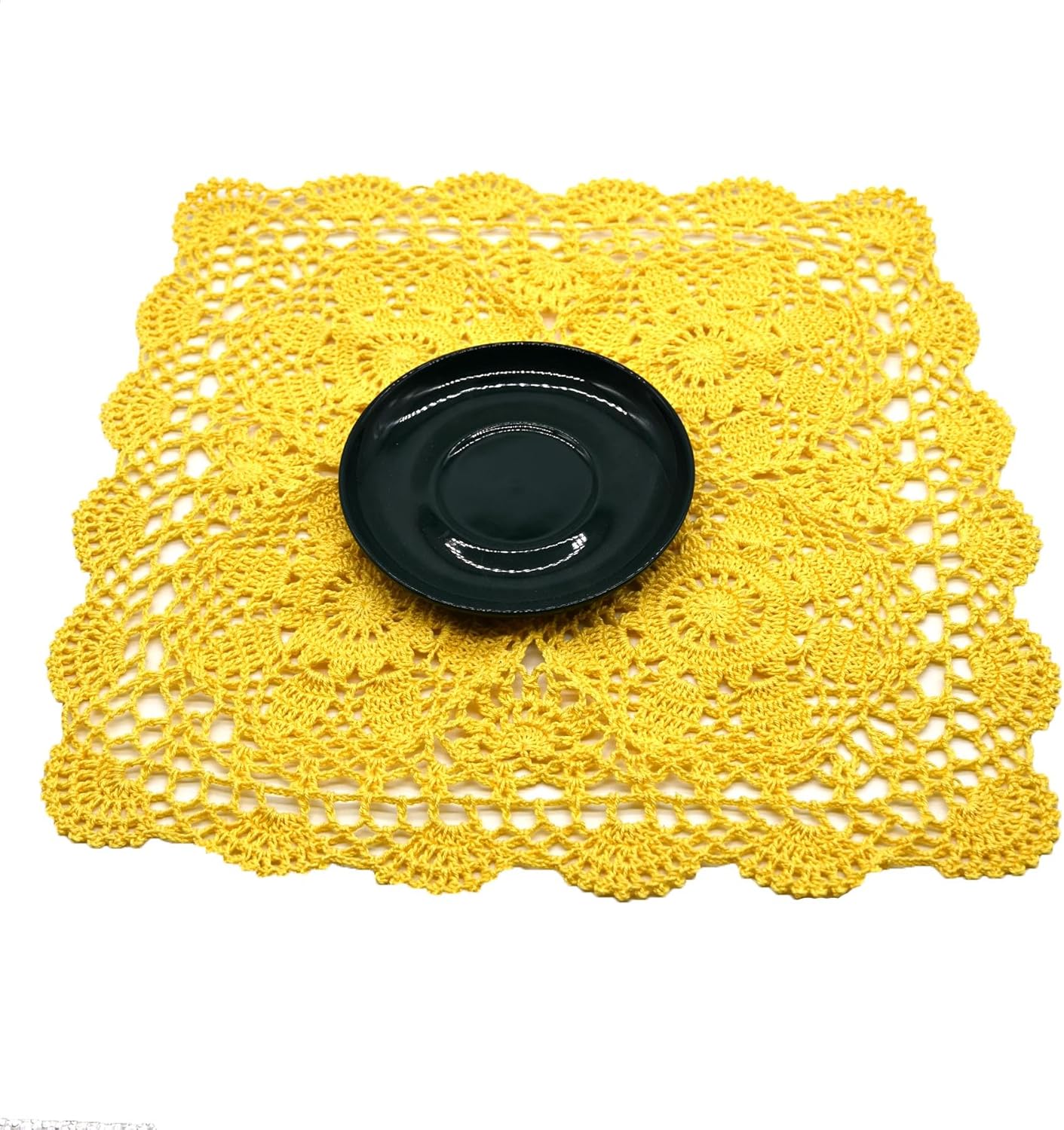 Square Flower Lace Doilies Kitchen Table Doily Vase Mats Tablecloth Handmade Crochet Placemats Dish Plate Mat (1PC - 15" to 16", Style02-Yellow)