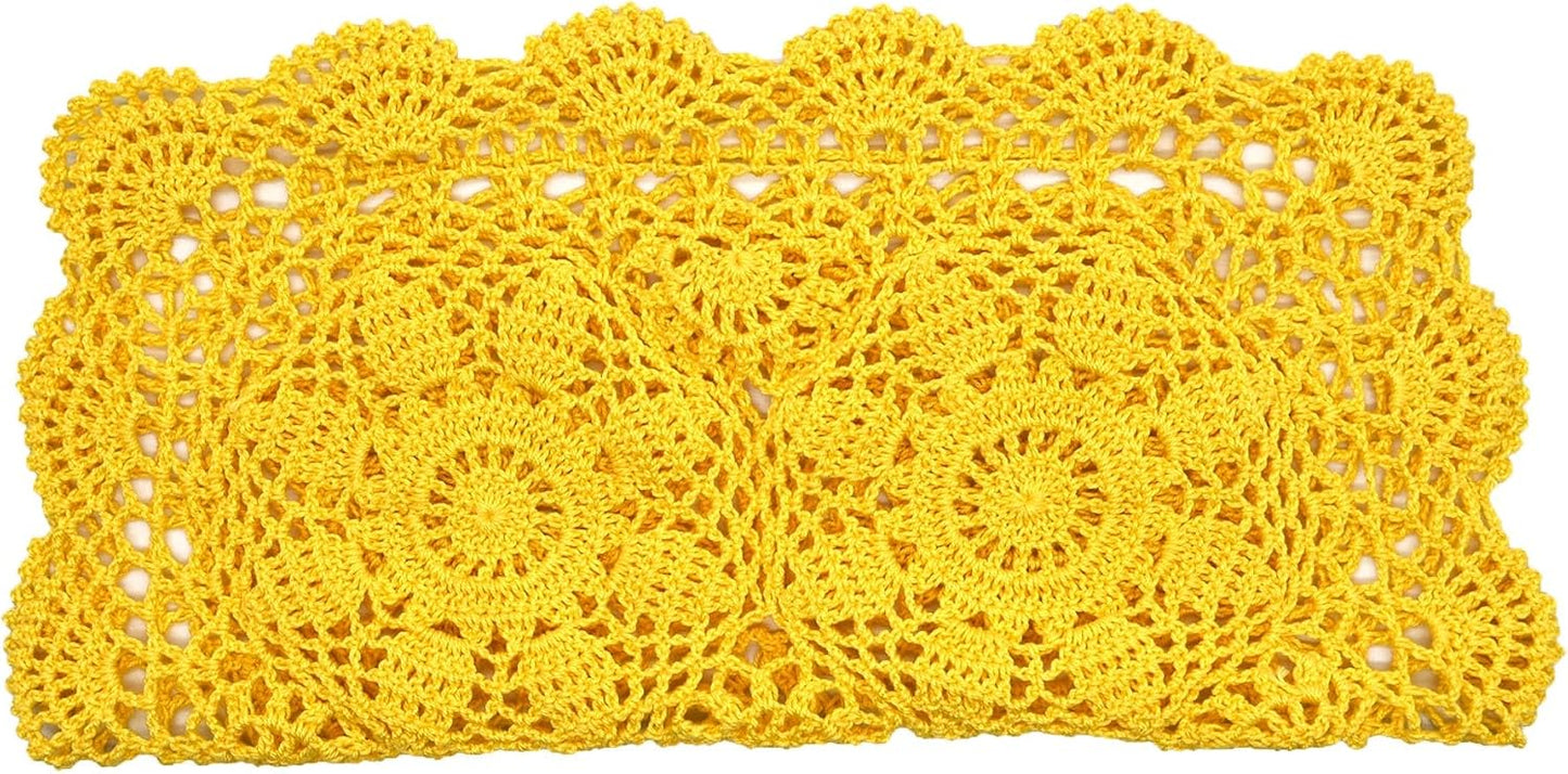 Square Flower Lace Doilies Kitchen Table Doily Vase Mats Tablecloth Handmade Crochet Placemats Dish Plate Mat (1PC - 15" to 16", Style02-Yellow)