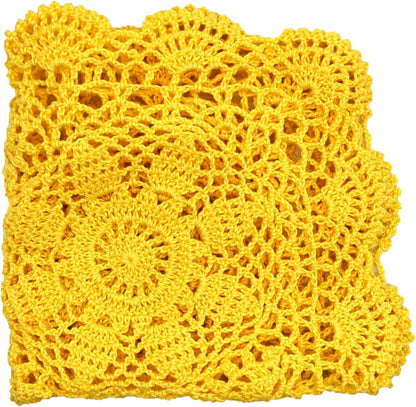 Square Flower Lace Doilies Kitchen Table Doily Vase Mats Tablecloth Handmade Crochet Placemats Dish Plate Mat (1PC - 15" to 16", Style02-Yellow)
