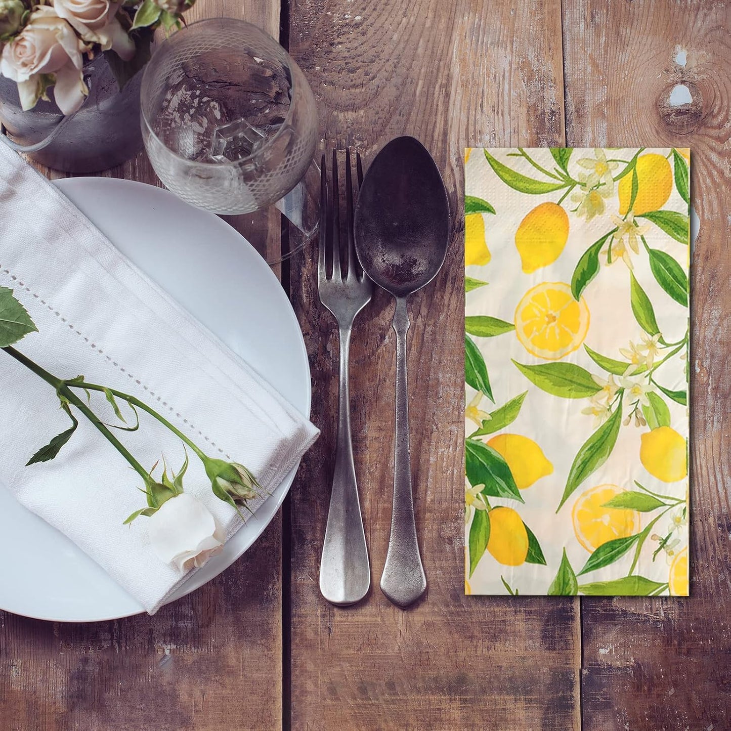 50PCS Lemon Guest Towels Lemon Yellow Citrus Fruit Hand Napkins Paper Napkin Hand Towel Disposable for Bathroom Wedding Holiday Anniversary Birthday Party Bridal Baby Shower Decorative Towels