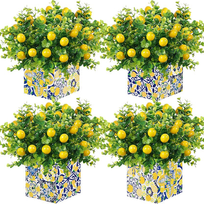 4 Sets Blue Tiles Lemon Table Centerpiece Decor Box and 16 Artificial Lemon Branches Amalfi Coast Capri Positano Lemon Party Supplies for Capri Mediterranean Wedding Birthday Baby Shower Party Decor