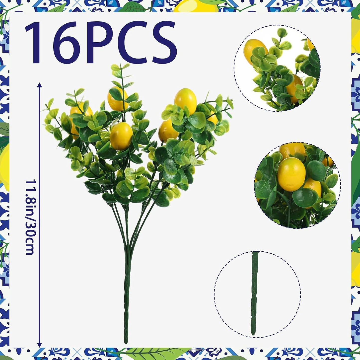 4 Sets Blue Tiles Lemon Table Centerpiece Decor Box and 16 Artificial Lemon Branches Amalfi Coast Capri Positano Lemon Party Supplies for Capri Mediterranean Wedding Birthday Baby Shower Party Decor