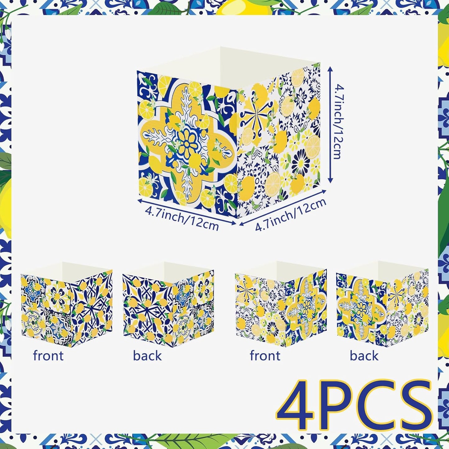 4 Sets Blue Tiles Lemon Table Centerpiece Decor Box and 16 Artificial Lemon Branches Amalfi Coast Capri Positano Lemon Party Supplies for Capri Mediterranean Wedding Birthday Baby Shower Party Decor