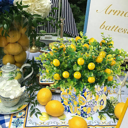 4 Sets Blue Tiles Lemon Table Centerpiece Decor Box and 16 Artificial Lemon Branches Amalfi Coast Capri Positano Lemon Party Supplies for Capri Mediterranean Wedding Birthday Baby Shower Party Decor