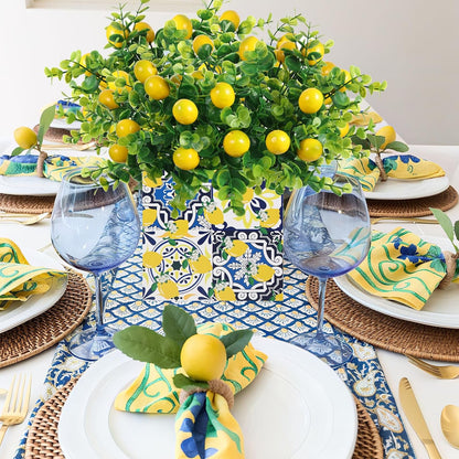 4 Sets Blue Tiles Lemon Table Centerpiece Decor Box and 16 Artificial Lemon Branches Amalfi Coast Capri Positano Lemon Party Supplies for Capri Mediterranean Wedding Birthday Baby Shower Party Decor