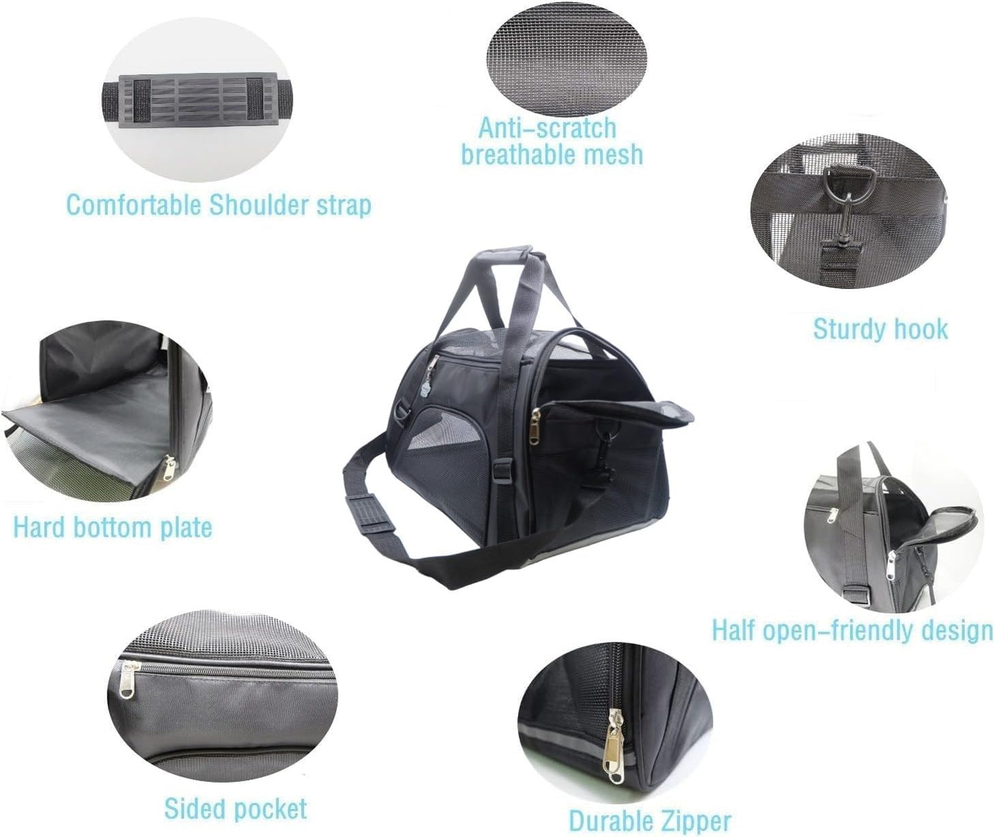 Cat Carrier,Soft-Sided Pet Travel Carrier for Cats,Dogs Puppy Comfort Portable Foldable Pet Bag Airline Approved (Medium-Black)