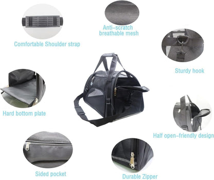 Cat Carrier,Soft-Sided Pet Travel Carrier for Cats,Dogs Puppy Comfort Portable Foldable Pet Bag Airline Approved (Medium-Black)