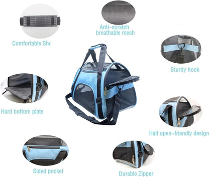 Cat Carrier,Soft-Sided Pet Travel Carrier for Cats,Dogs Puppy Comfort Portable Foldable Pet Bag Airline Approved (Medium-Black)