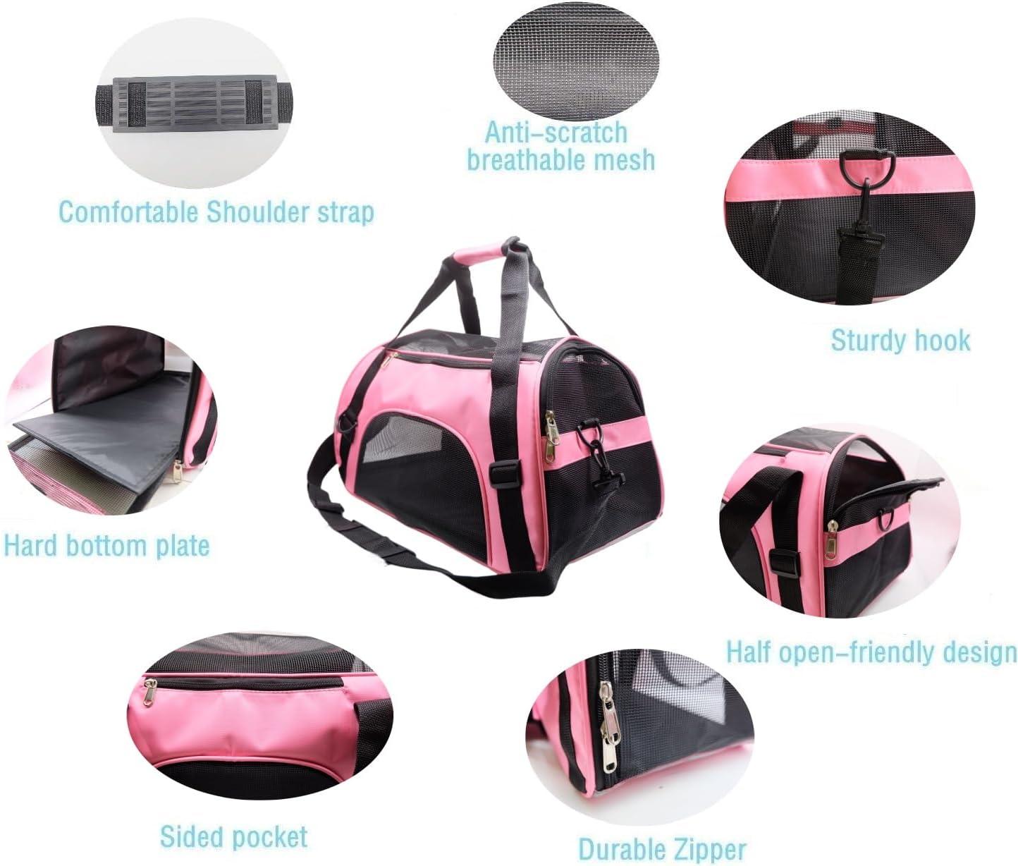 Cat Carrier,Soft-Sided Pet Travel Carrier for Cats,Dogs Puppy Comfort Portable Foldable Pet Bag Airline Approved (Medium-Black)