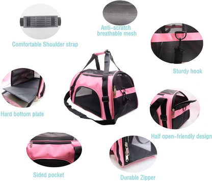 Cat Carrier,Soft-Sided Pet Travel Carrier for Cats,Dogs Puppy Comfort Portable Foldable Pet Bag Airline Approved (Medium-Black)