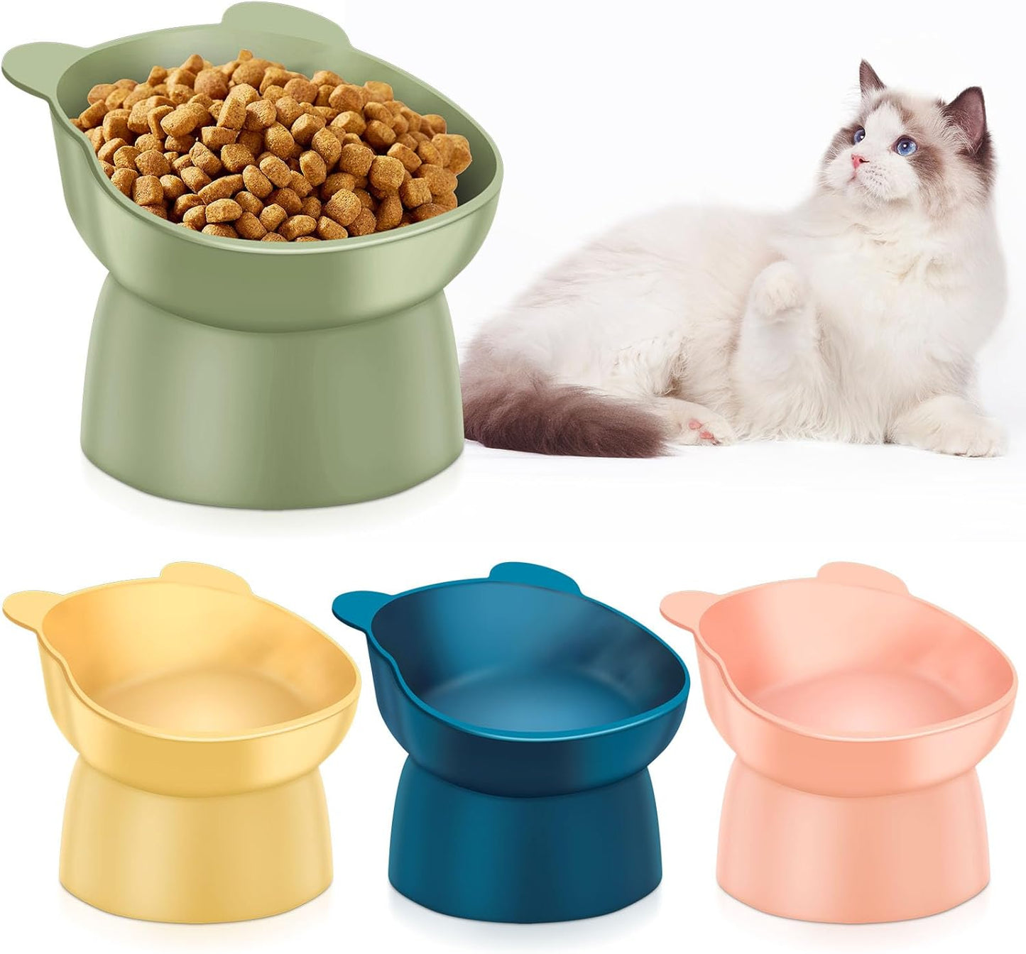 4 Pcs Elevated Cat Bowls Plastic Raised Cat Bowl 15 Degrees Tilted Raised Pet Food and Water Dish Cute Anti Vomit Food Dishes Pet Feeders for Kitten and Small Dogs(Bear)