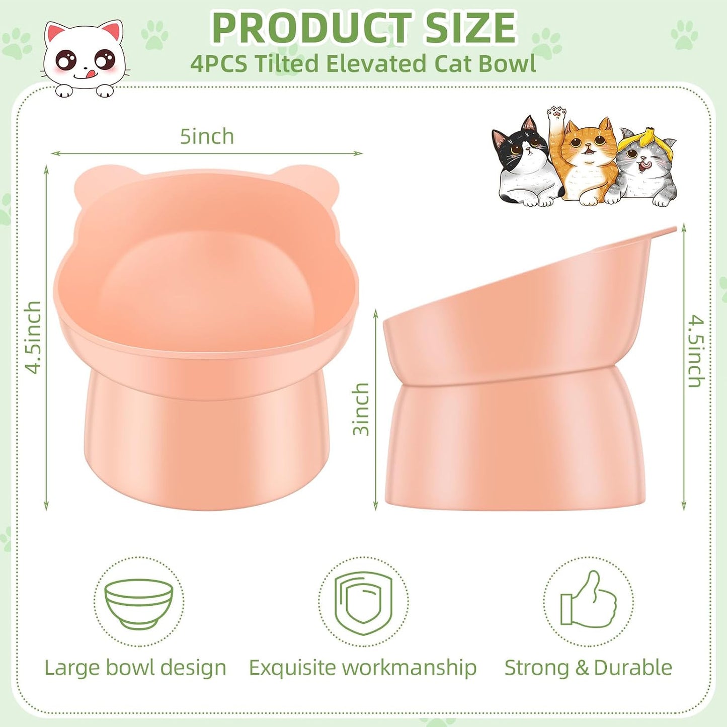 4 Pcs Elevated Cat Bowls Plastic Raised Cat Bowl 15 Degrees Tilted Raised Pet Food and Water Dish Cute Anti Vomit Food Dishes Pet Feeders for Kitten and Small Dogs(Bear)
