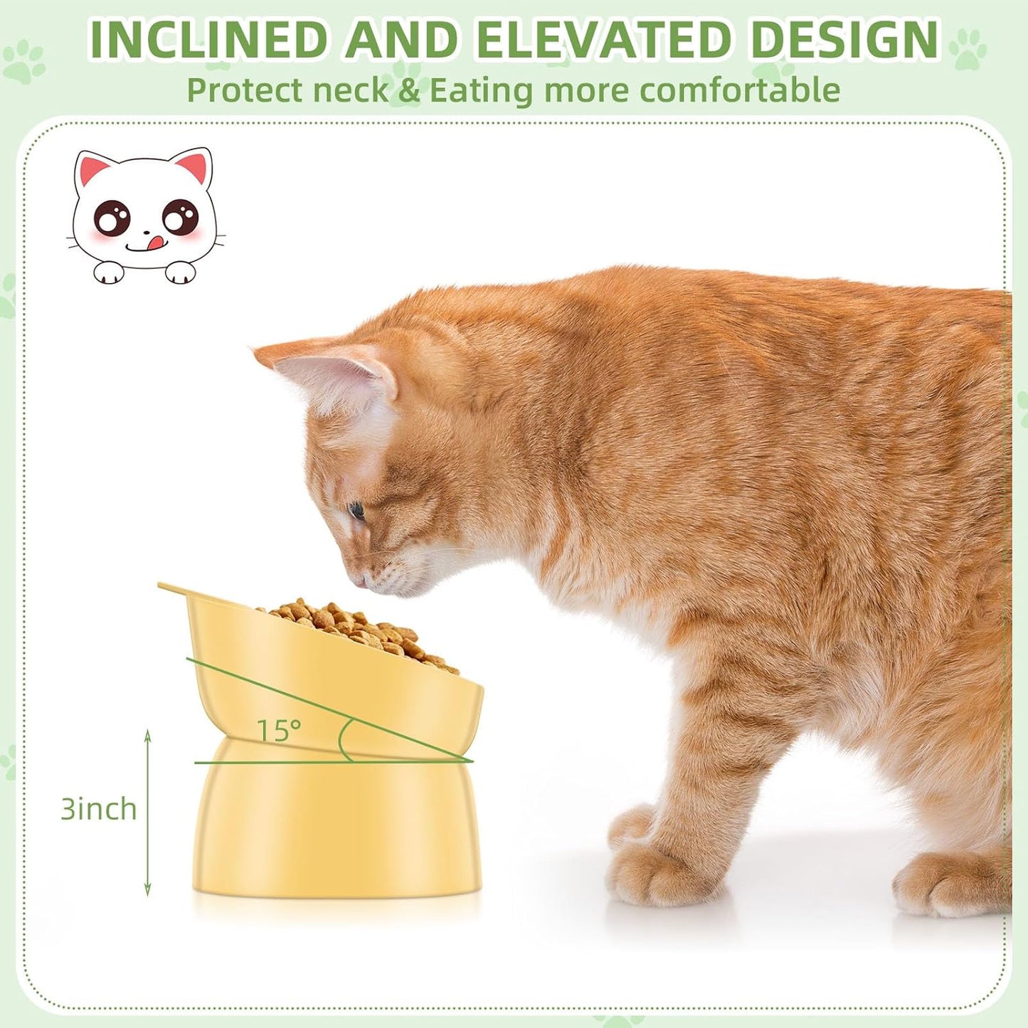 4 Pcs Elevated Cat Bowls Plastic Raised Cat Bowl 15 Degrees Tilted Raised Pet Food and Water Dish Cute Anti Vomit Food Dishes Pet Feeders for Kitten and Small Dogs(Bear)