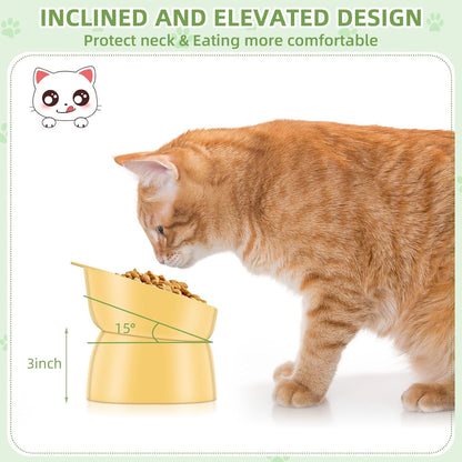4 Pcs Elevated Cat Bowls Plastic Raised Cat Bowl 15 Degrees Tilted Raised Pet Food and Water Dish Cute Anti Vomit Food Dishes Pet Feeders for Kitten and Small Dogs(Bear)