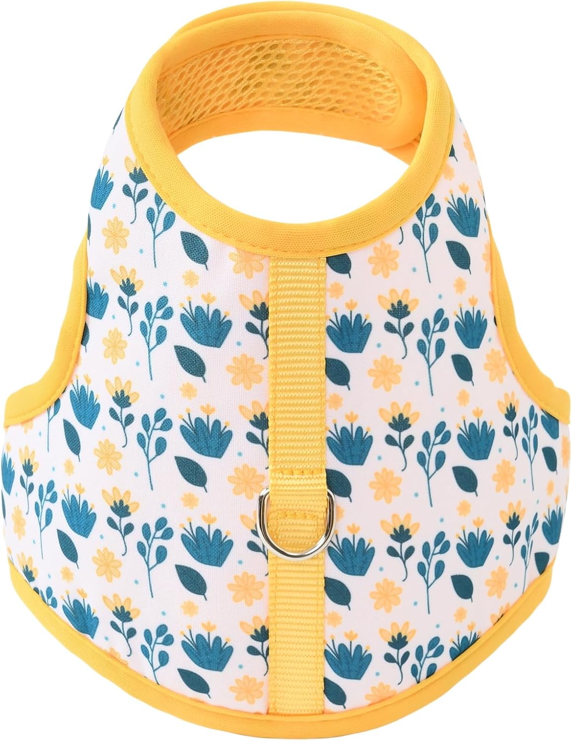 Dog Harness, Air Mesh Floral Vest Harness for 20 lbs Small Dogs & Cats, Easy Get on Adjustable Easy Closures Both Neck and Chest(Yellow Flower, XS Chest 14"-16")