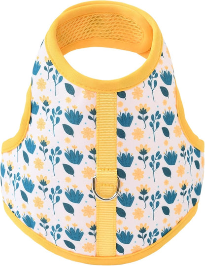Dog Harness, Air Mesh Floral Vest Harness for 20 lbs Small Dogs & Cats, Easy Get on Adjustable Easy Closures Both Neck and Chest(Yellow Flower, XS Chest 14"-16")