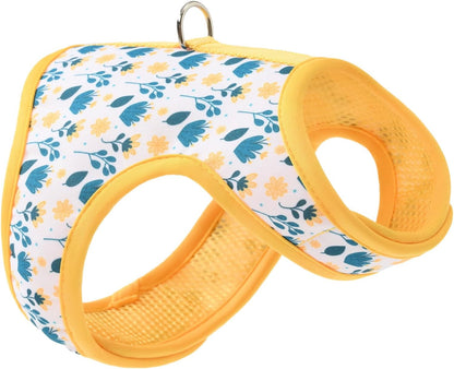 Dog Harness, Air Mesh Floral Vest Harness for 20 lbs Small Dogs & Cats, Easy Get on Adjustable Easy Closures Both Neck and Chest(Yellow Flower, XS Chest 14"-16")