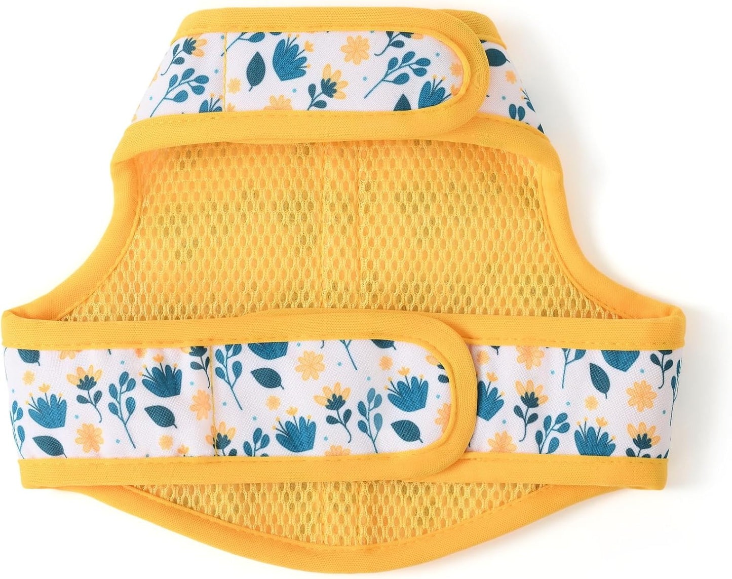 Dog Harness, Air Mesh Floral Vest Harness for 20 lbs Small Dogs & Cats, Easy Get on Adjustable Easy Closures Both Neck and Chest(Yellow Flower, XS Chest 14"-16")