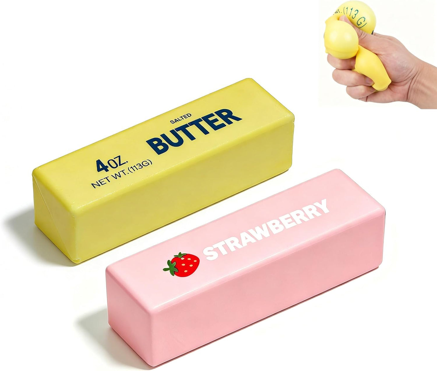 Squishy Butter Squeeze Toy, Slow Rising Realistic Soft Butter Stress Balls, Sensory Stress Relief Squishies Soft & Stretchy Fidget Toys for Anxiety Relief Help Relex Party Favors (1 Yellow +1 Pink )