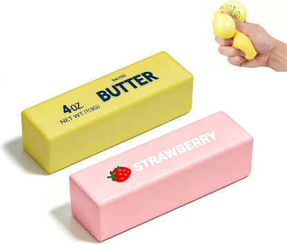 Squishy Butter Squeeze Toy, Slow Rising Realistic Soft Butter Stress Balls, Sensory Stress Relief Squishies Soft & Stretchy Fidget Toys for Anxiety Relief Help Relex Party Favors (1 Yellow +1 Pink )